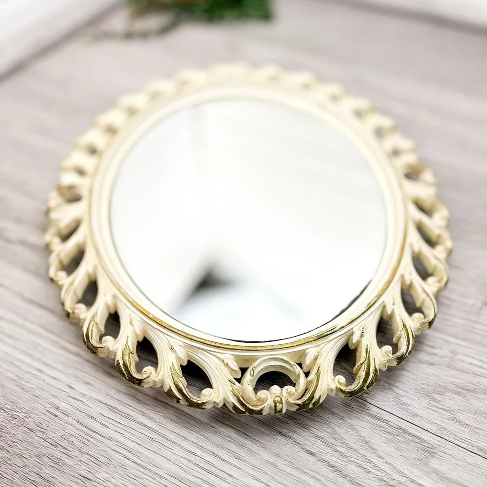 Ornate‎ Gold & White Mirror: Vintage Easel Tabletop Display
